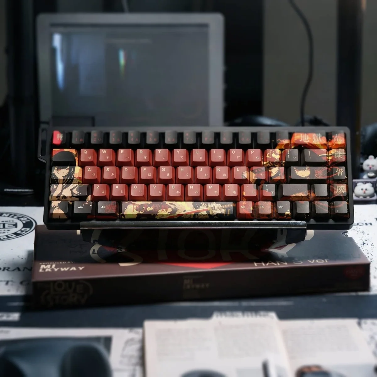 Macro shot of a Fiery Abyss keycap texture and crisp legend clarity.