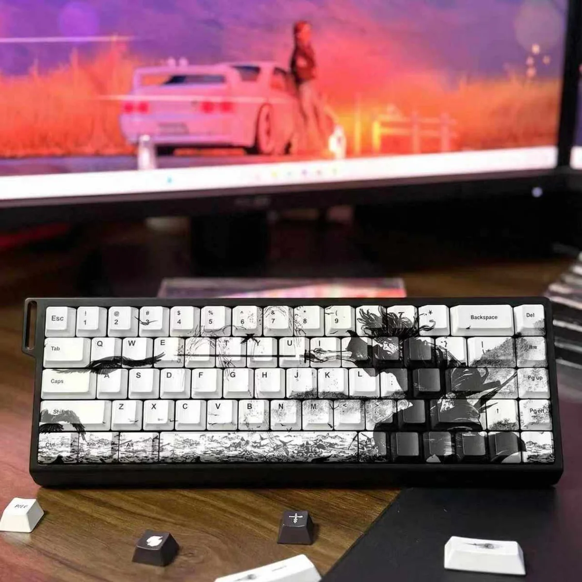 Overhead view of the full Samurai Ronin keycap set, displaying all keys and Cherry profile.