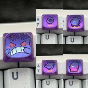 Mischievous Gengar titanium keycap on a mechanical keyboard, low profile design