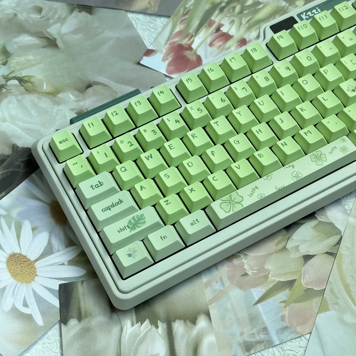 Close-up of Greenery Cherry Keycap Set High-content PBT highlighting details and finish