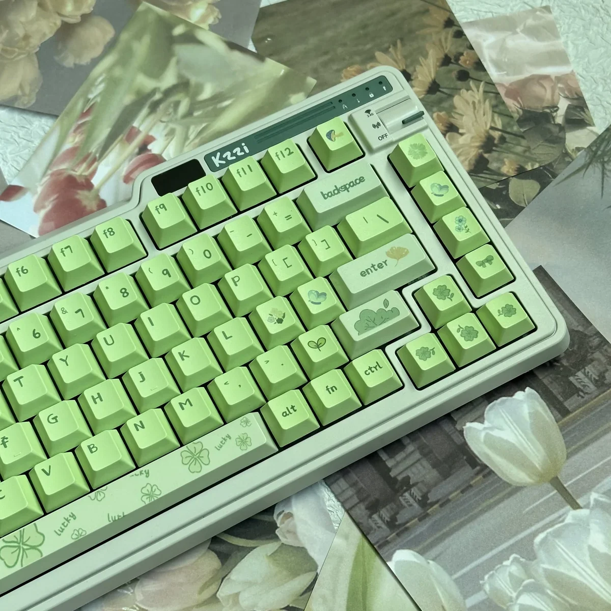Greenery Cherry Keycap Set High-content PBT installed on a mechanical keyboard setup