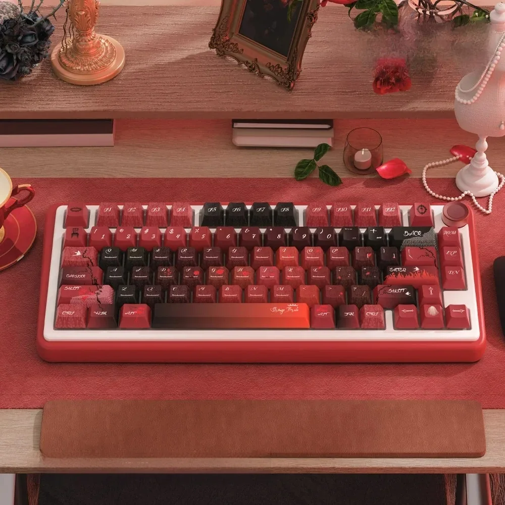 Grotesque Bride PBT Dye-Sub Keycap Set on a dark mechanical keyboard, showcasing the full layout and gothic theme.