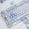 Close-up of a side-engraved translucent Hachiware keycap showcasing legend detail