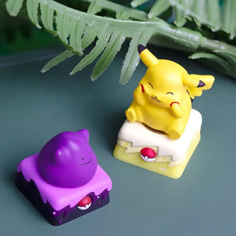 Close-up of the handcrafted resin Pikachu keycap with spinning mechanism