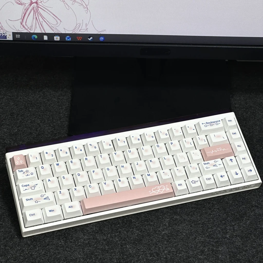 Heartbeat PBT Keycap Set on mechanical keyboard, top-down view
