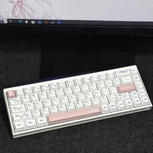 Heartbeat PBT Keycap Set on mechanical keyboard, top-down view