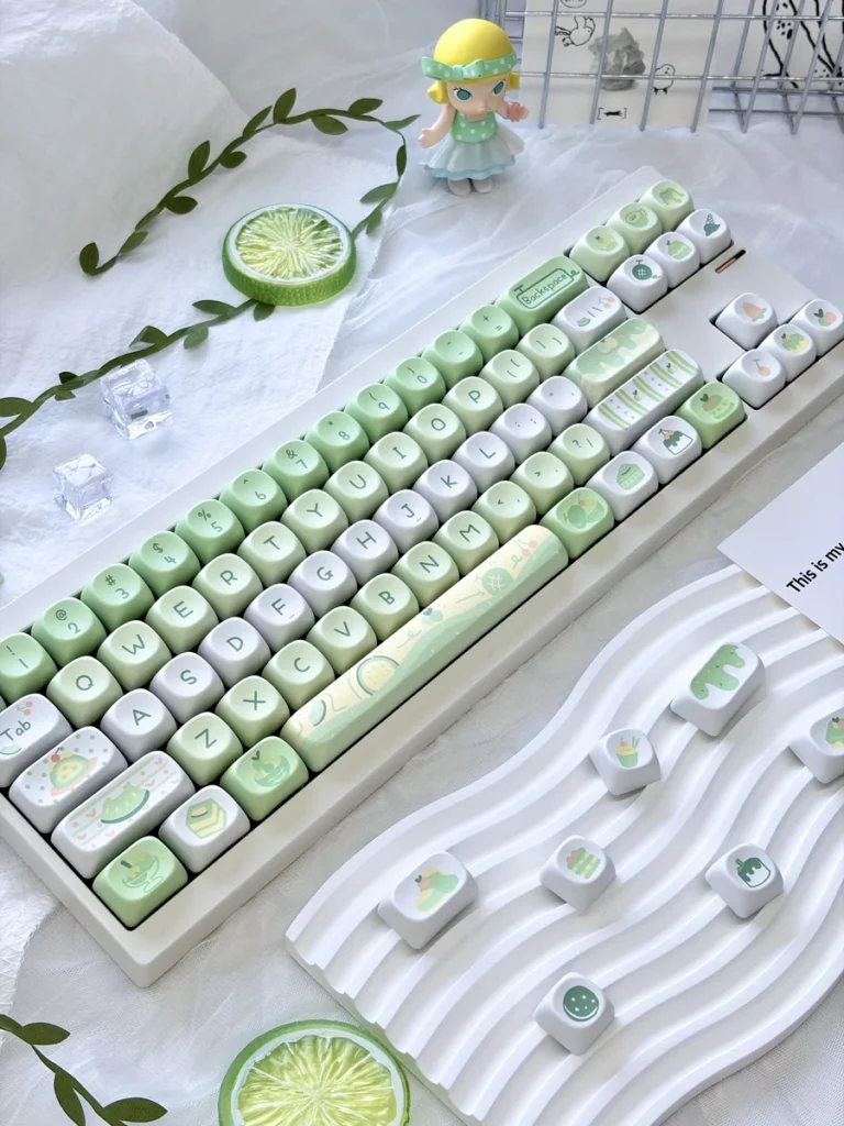 Honeydew Ice Cream MOA Keycap Set on mechanical keyboard with pastel theme