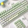 Close-up of PBT Honeydew Keycaps showing spherical MOA profile and crisp legends