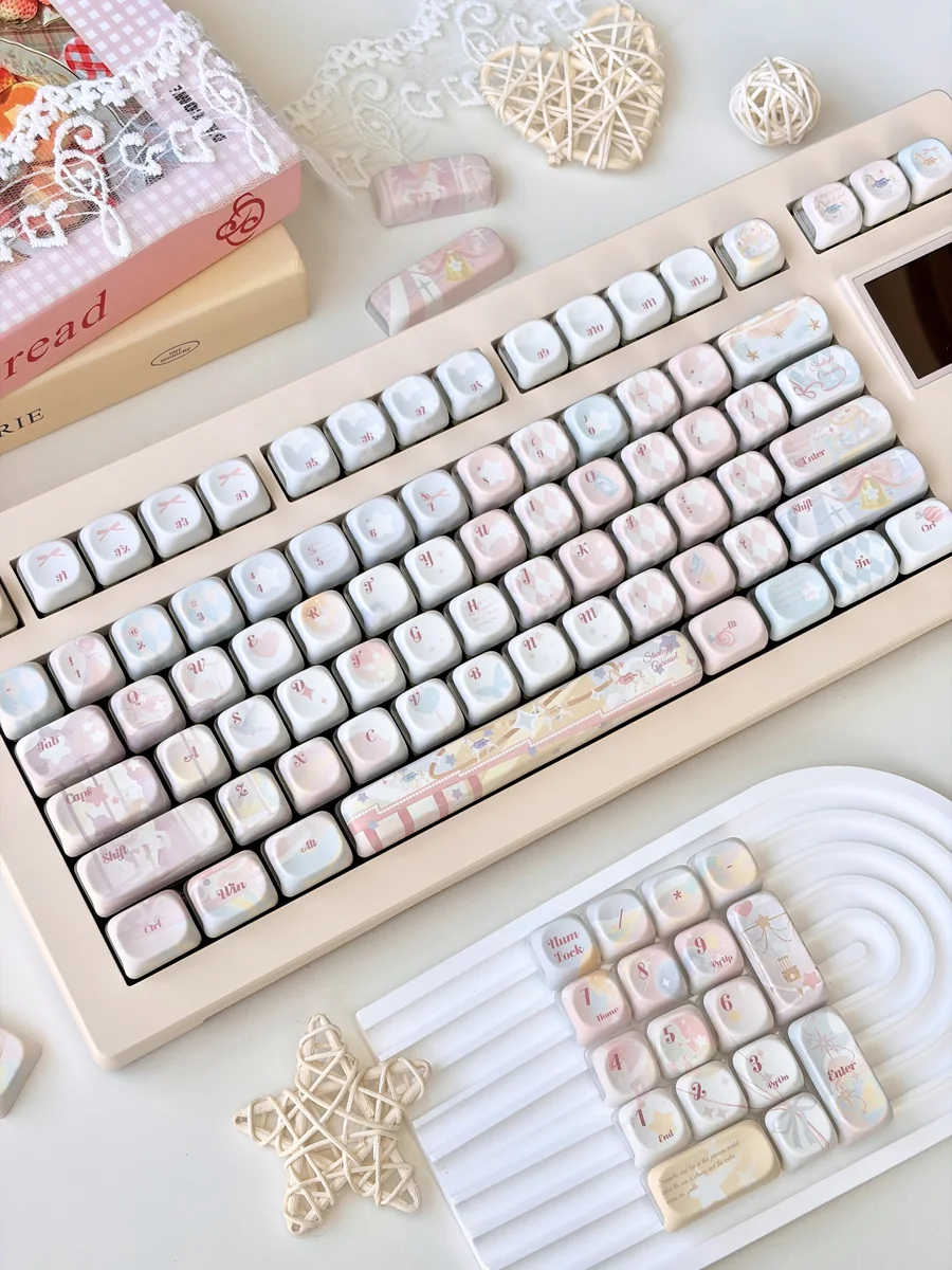 Macro shot of a specific Dreamy Girl novelty keycap, showcasing intricate design