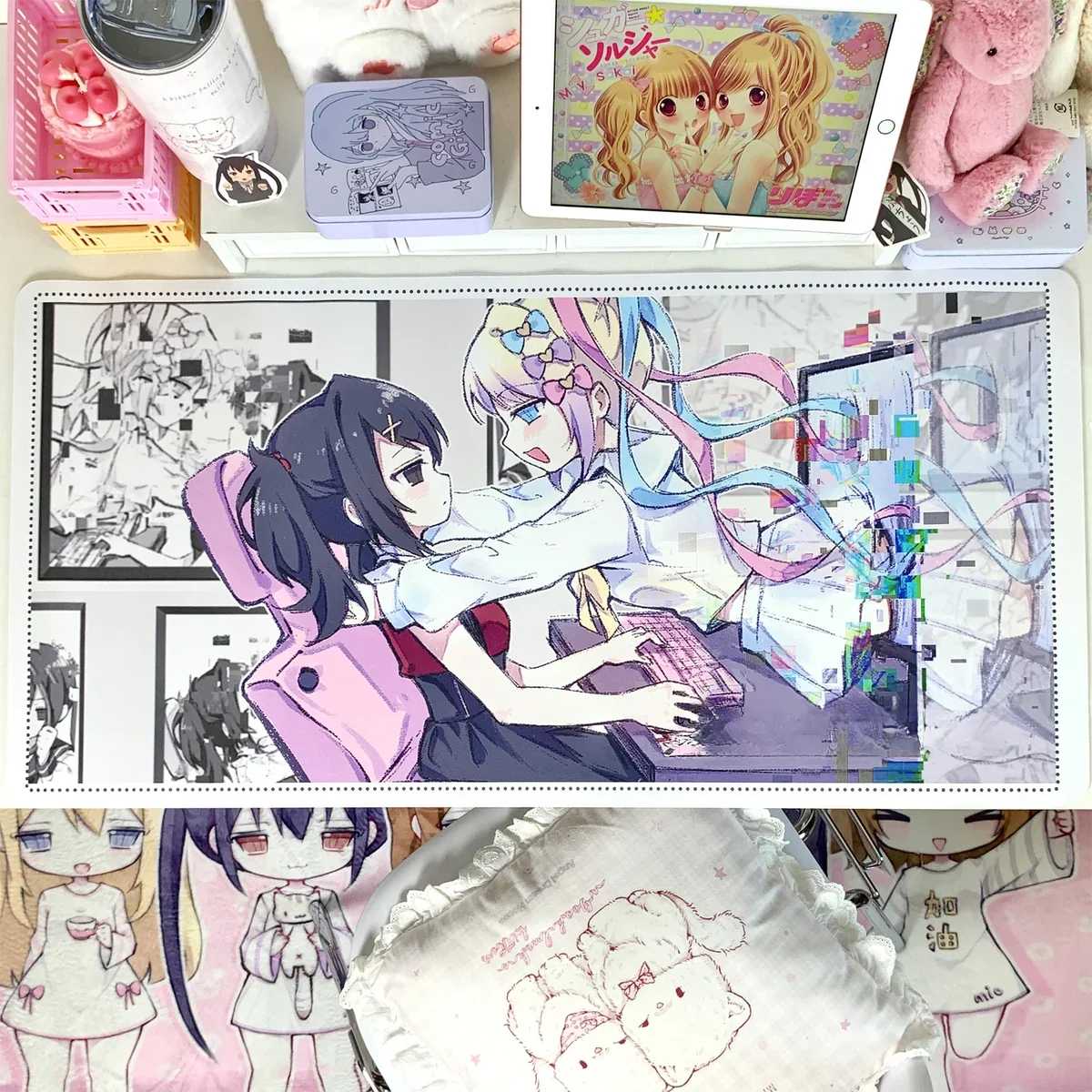 Close-up of KAngel desk mat, showcasing vibrant anime art