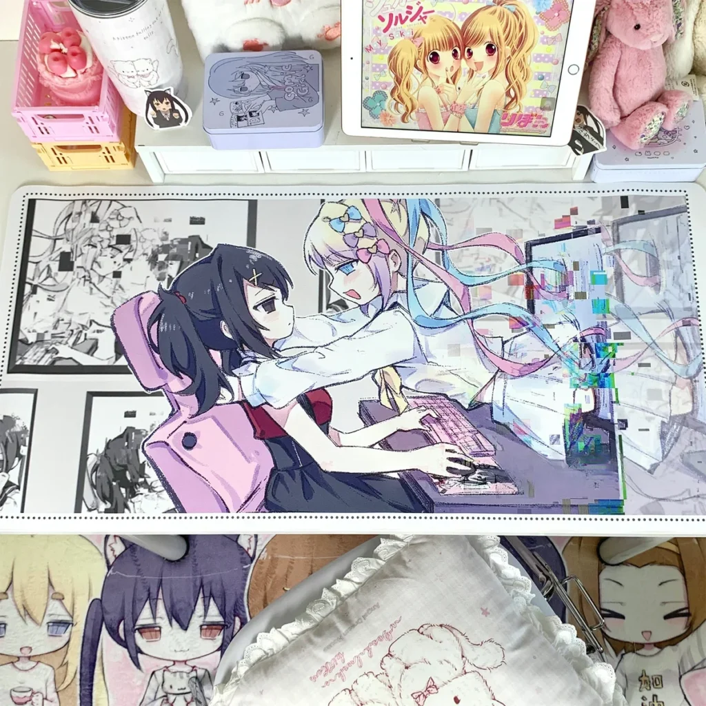 KAngel Needy Streamer Overload desk mat on working desk
