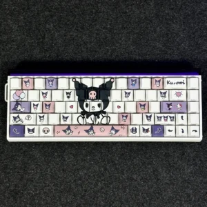Exclusive Kuromi Keycap Set with side-engraved backlit legends on a mechanical keyboard