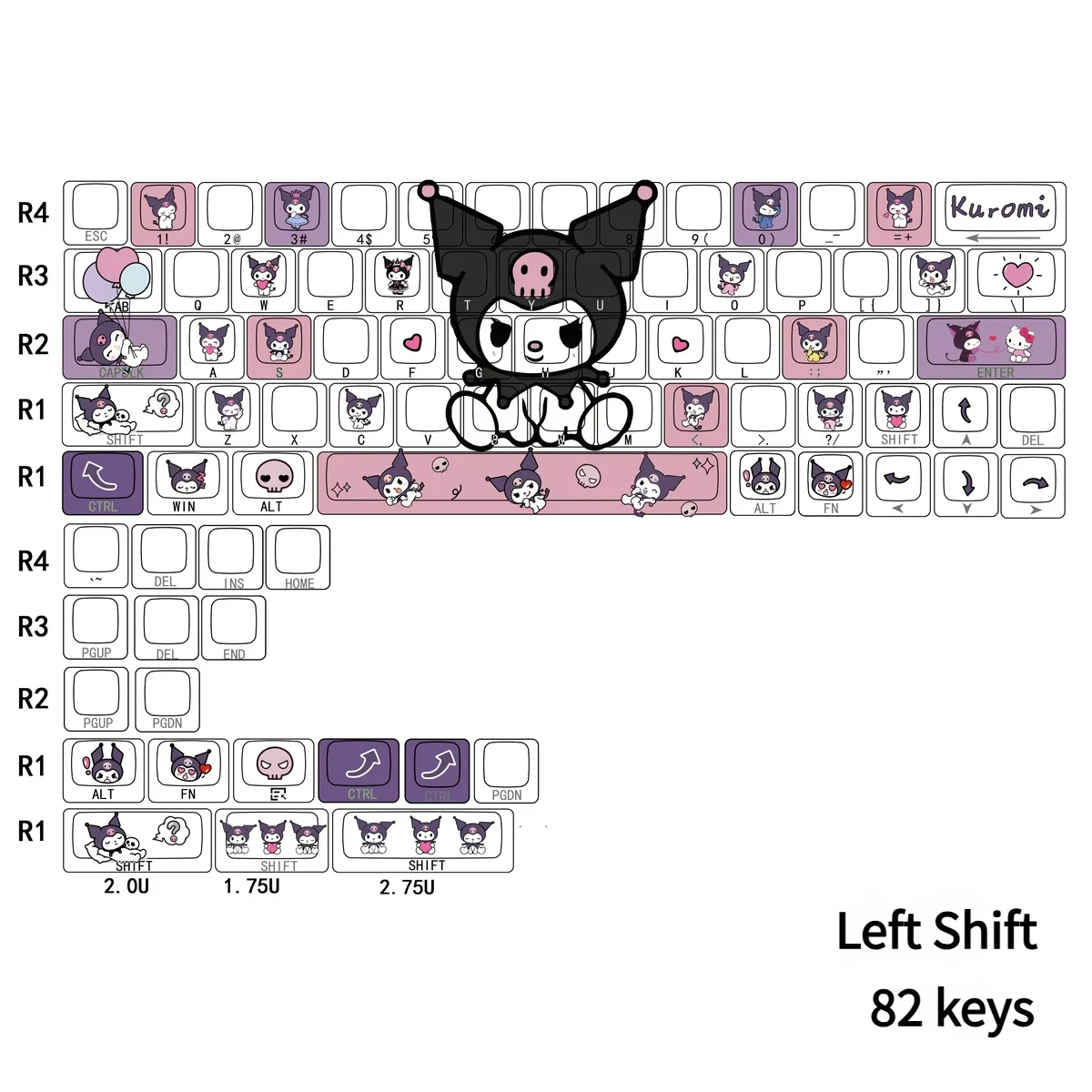 Lifestyle image of the Kuromi keycaps transforming a gaming setup with a distinct aesthetic