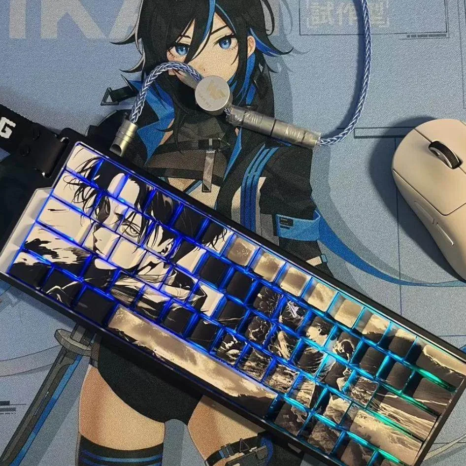 Levi Ackerman Keycap Set - Full Keyboard View with Backlighting