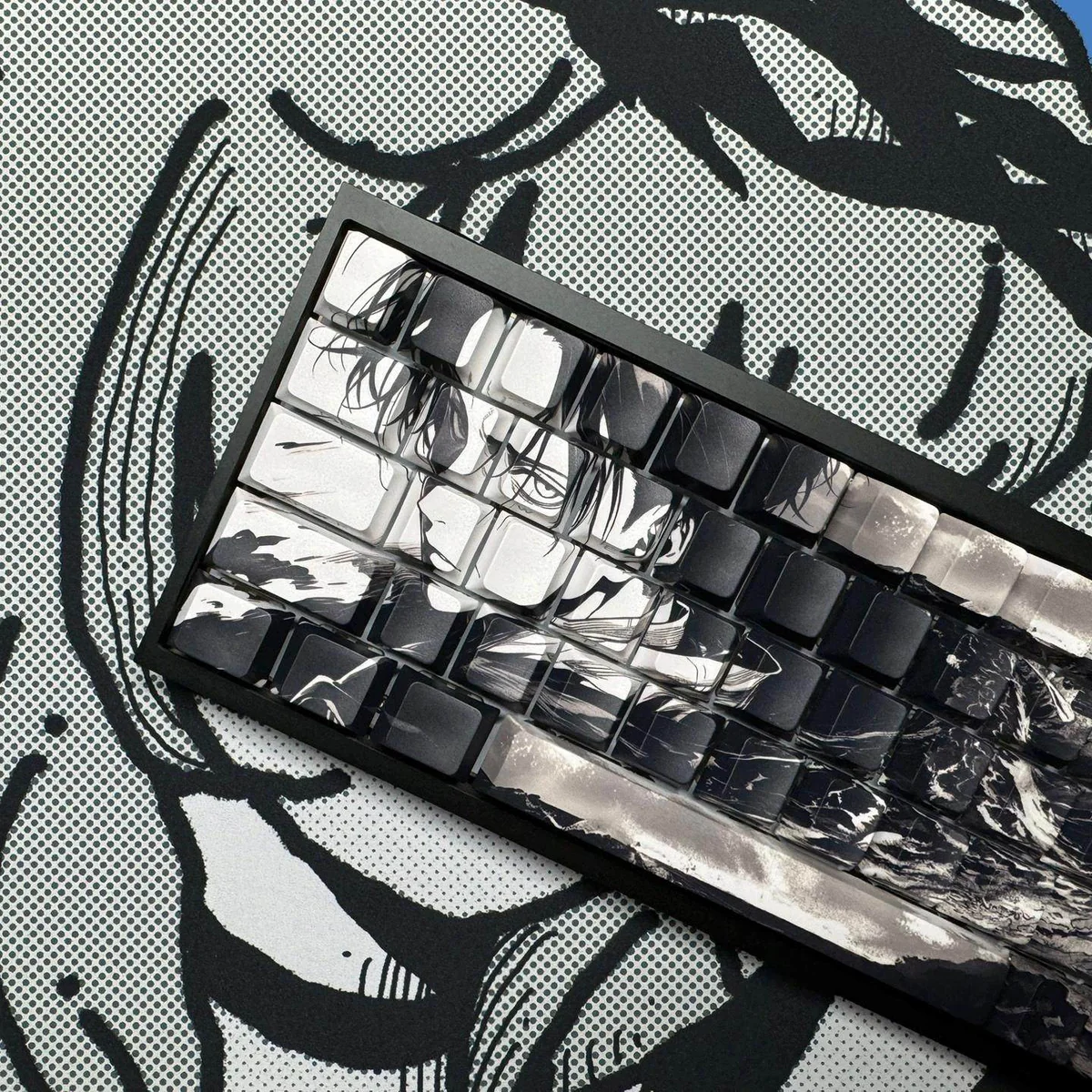 Close-up of Levi Ackerman Keycaps - Side-Lit Legends Detail