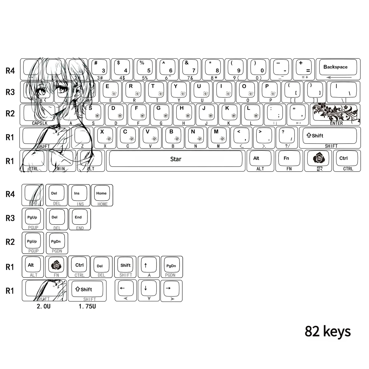 Close-up of side-printed Lingzi character art on PBT keycap