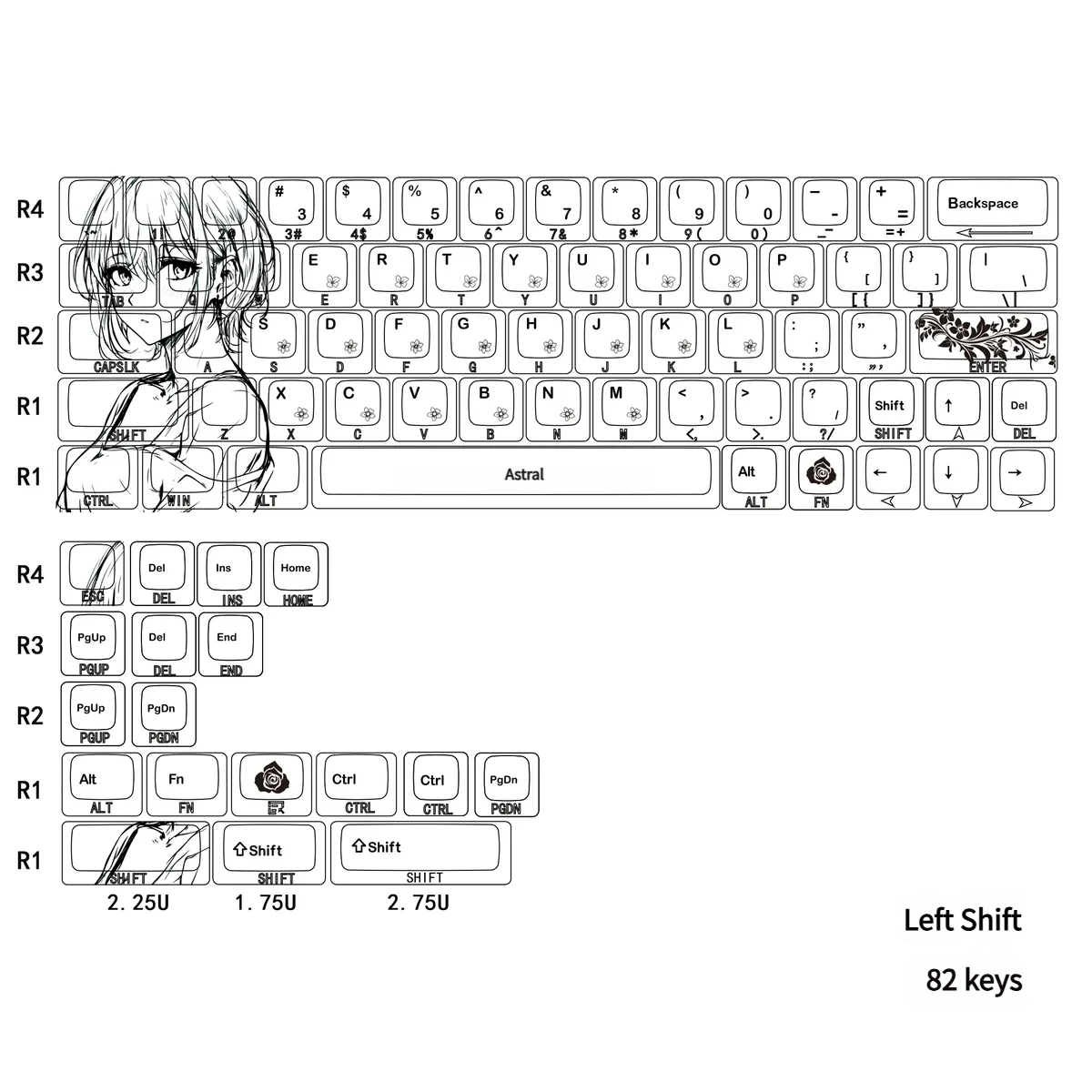 Full layout view of Lingzi Keycap Set showcasing Cherry profile and backlight
