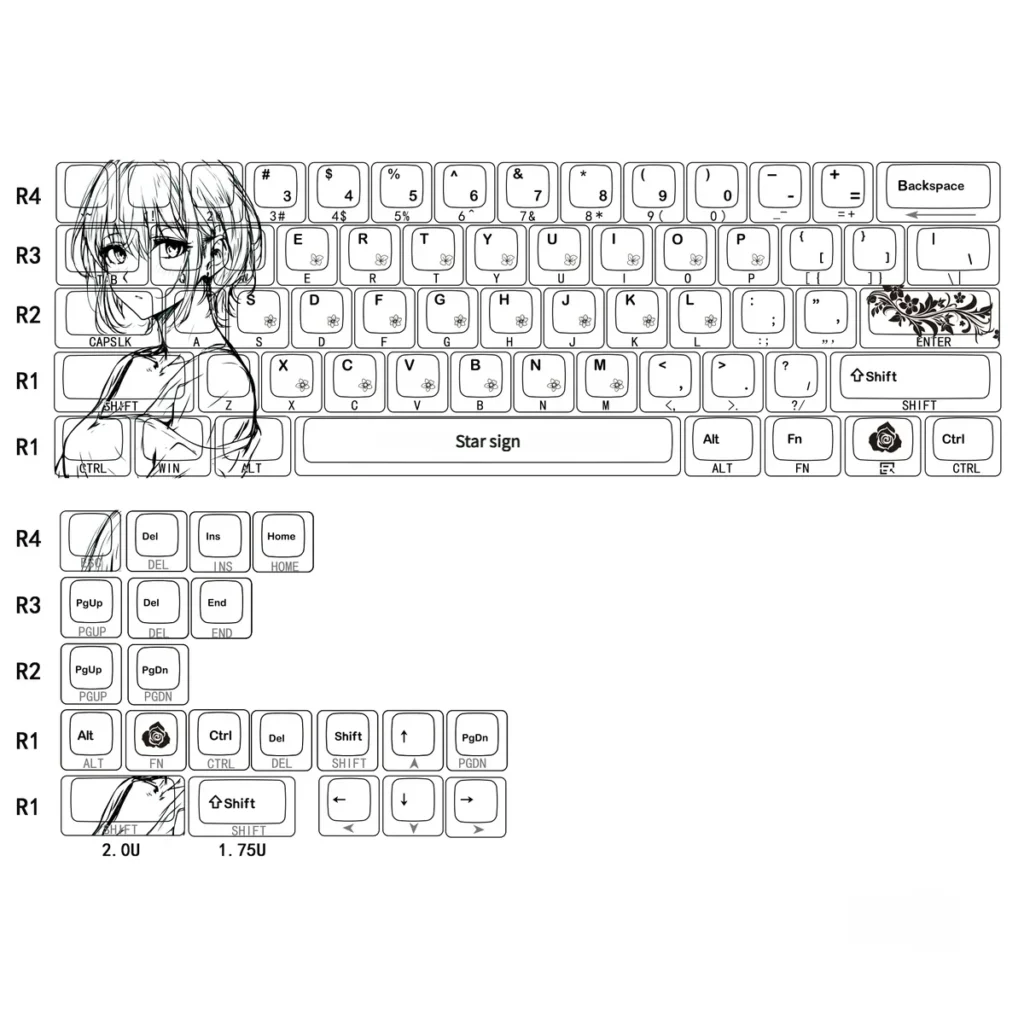 Lingzi PBT Keycap Set on mechanical keyboard with side-printed backlit characters