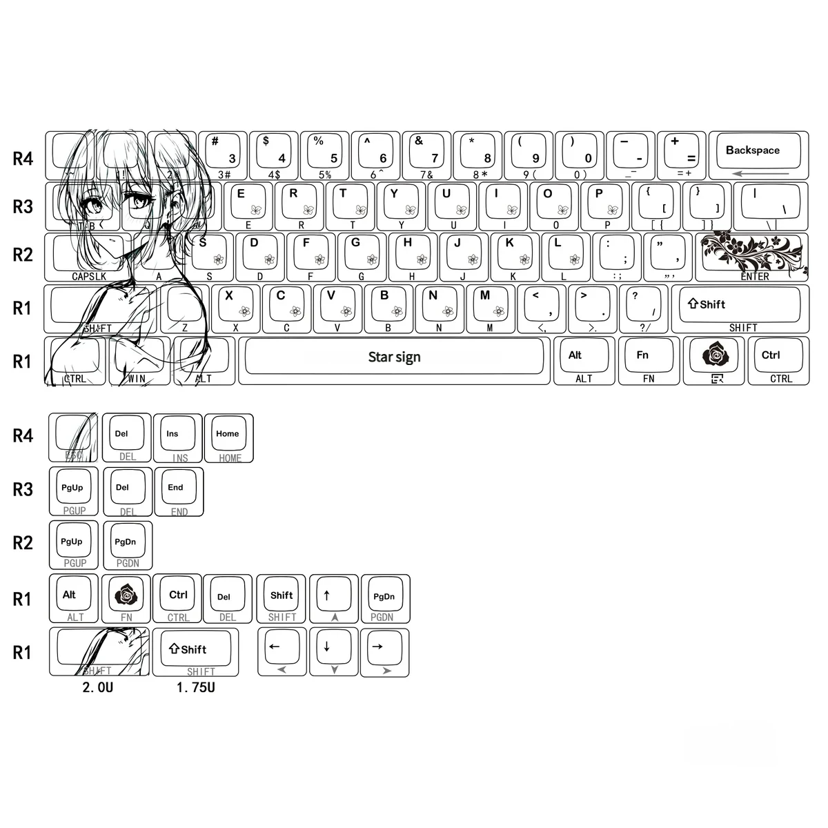 Lingzi PBT Keycap Set on mechanical keyboard with side-printed backlit characters