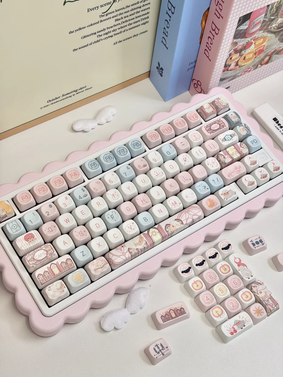 Full layout view of the Little Lamb Keycap Set, demonstrating compatibility with a 114-key ANSI mechanical keyboard.
