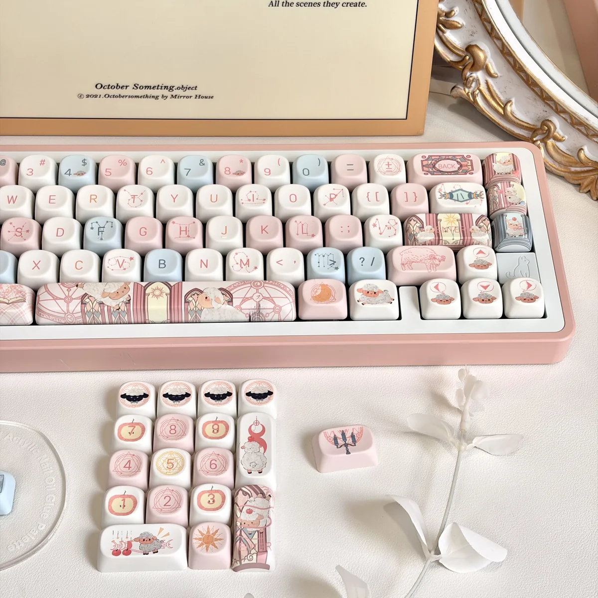 Close-up view of a Little Lamb MOA keycap, highlighting the sculpted profile and intricate dye-sublimated artwork.
