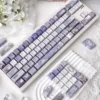 Overhead shot of Lost Garden botanical keycaps arranged on a deskmat