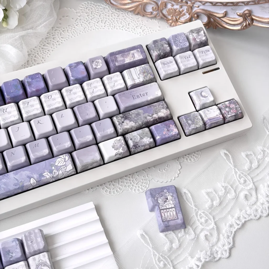 Side view of Lost Garden MDA Profile keycaps, demonstrating ergonomic sculpt