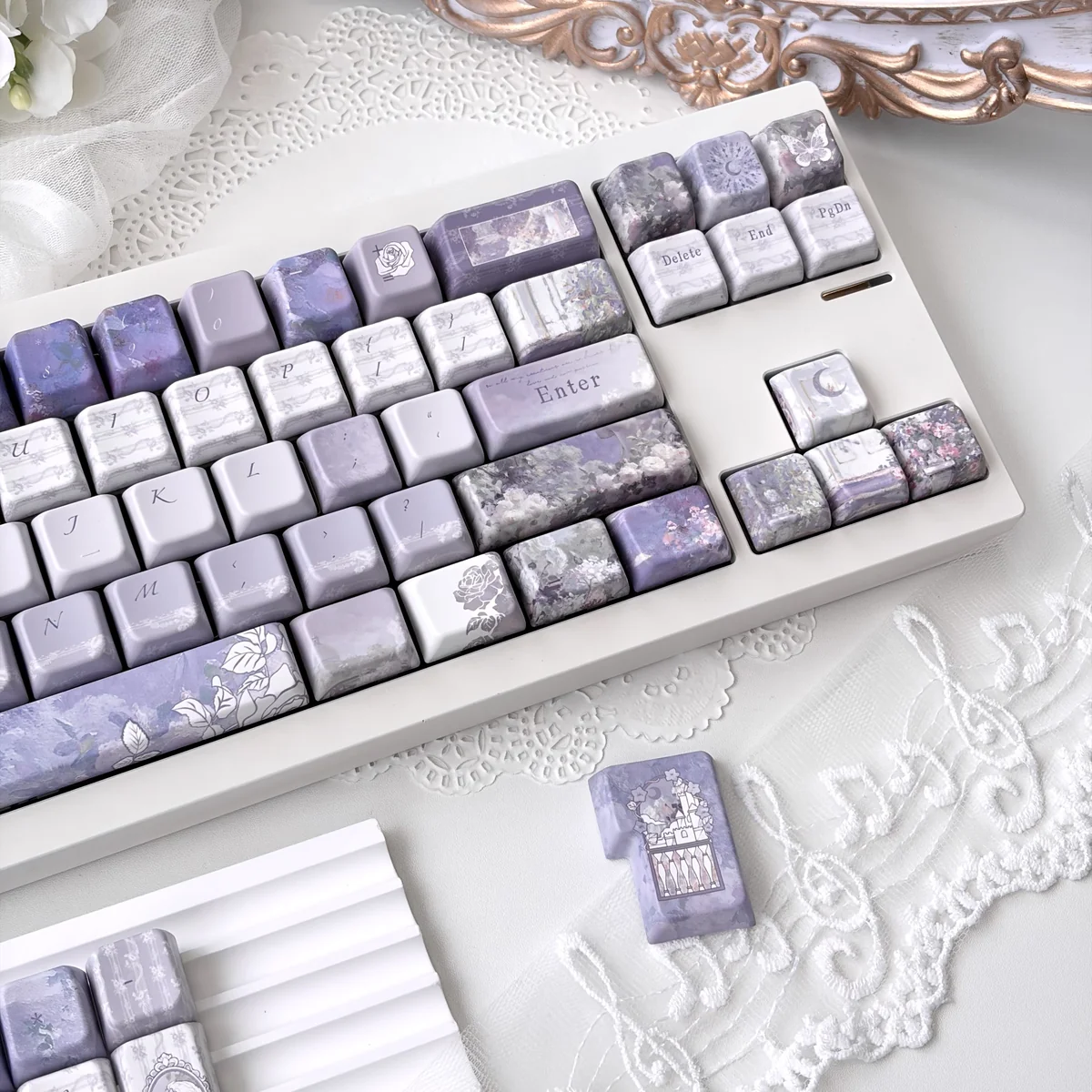 Side view of Lost Garden MDA Profile keycaps, demonstrating ergonomic sculpt