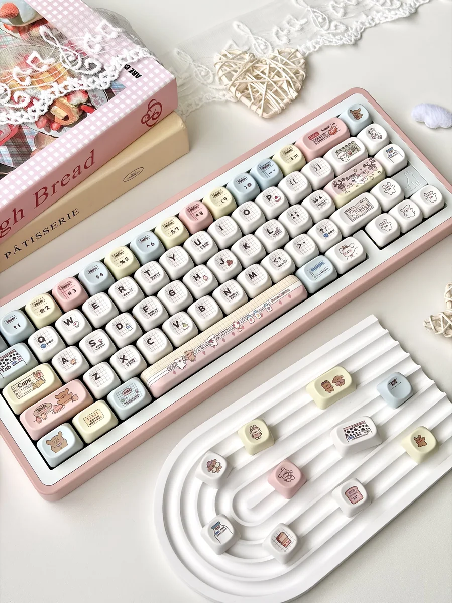 Full layout of Maltese Dog themed MOA keycap set with various unique novelty keys