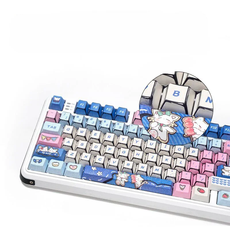 Side view of Manga Kitten keycaps illustrating the ergonomic Cherry profile