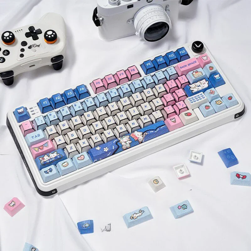 Manga Kitten PBT Dye-Sub Keycap Set on a white mechanical keyboard