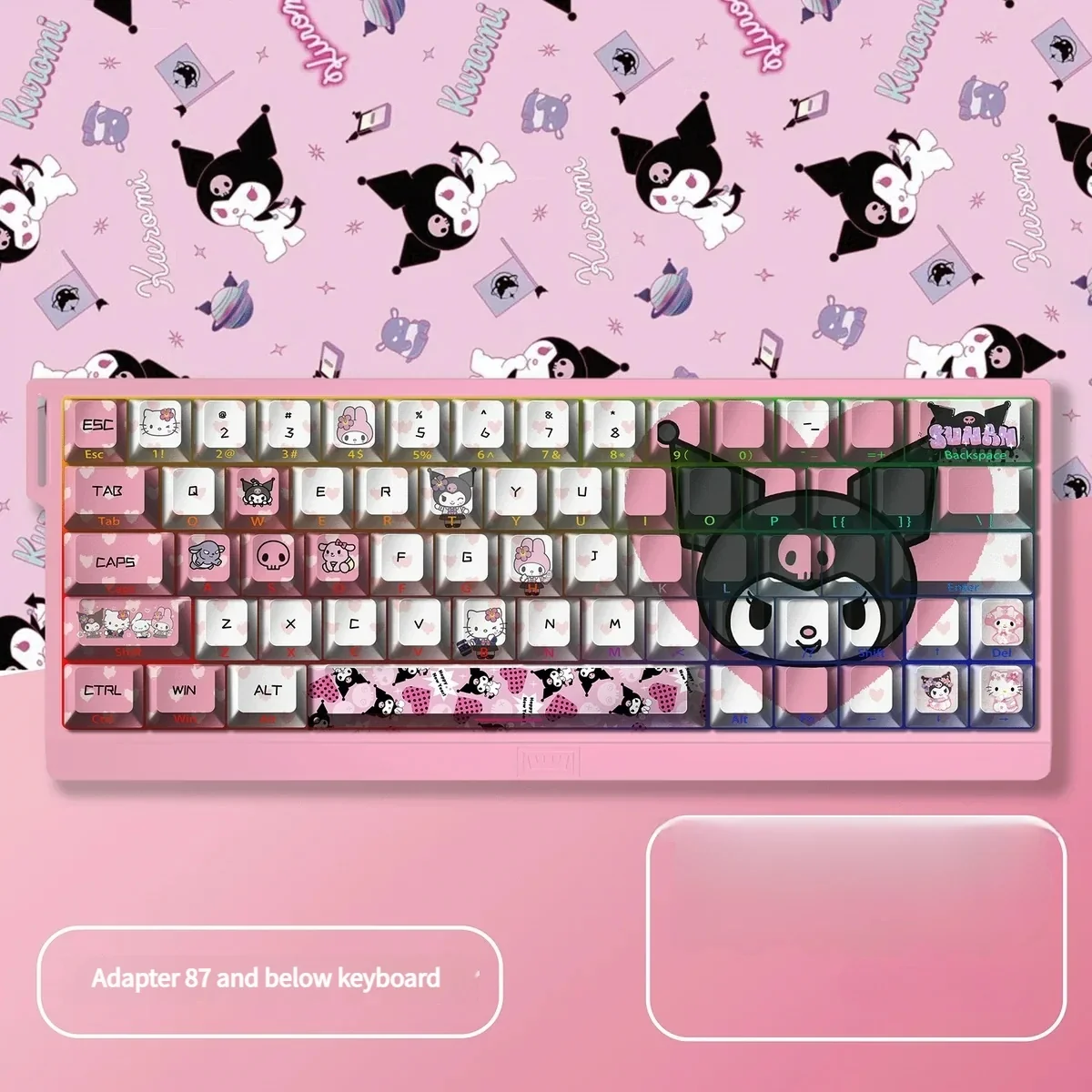 Mischievous Kuromi-themed keycaps for custom keyboards