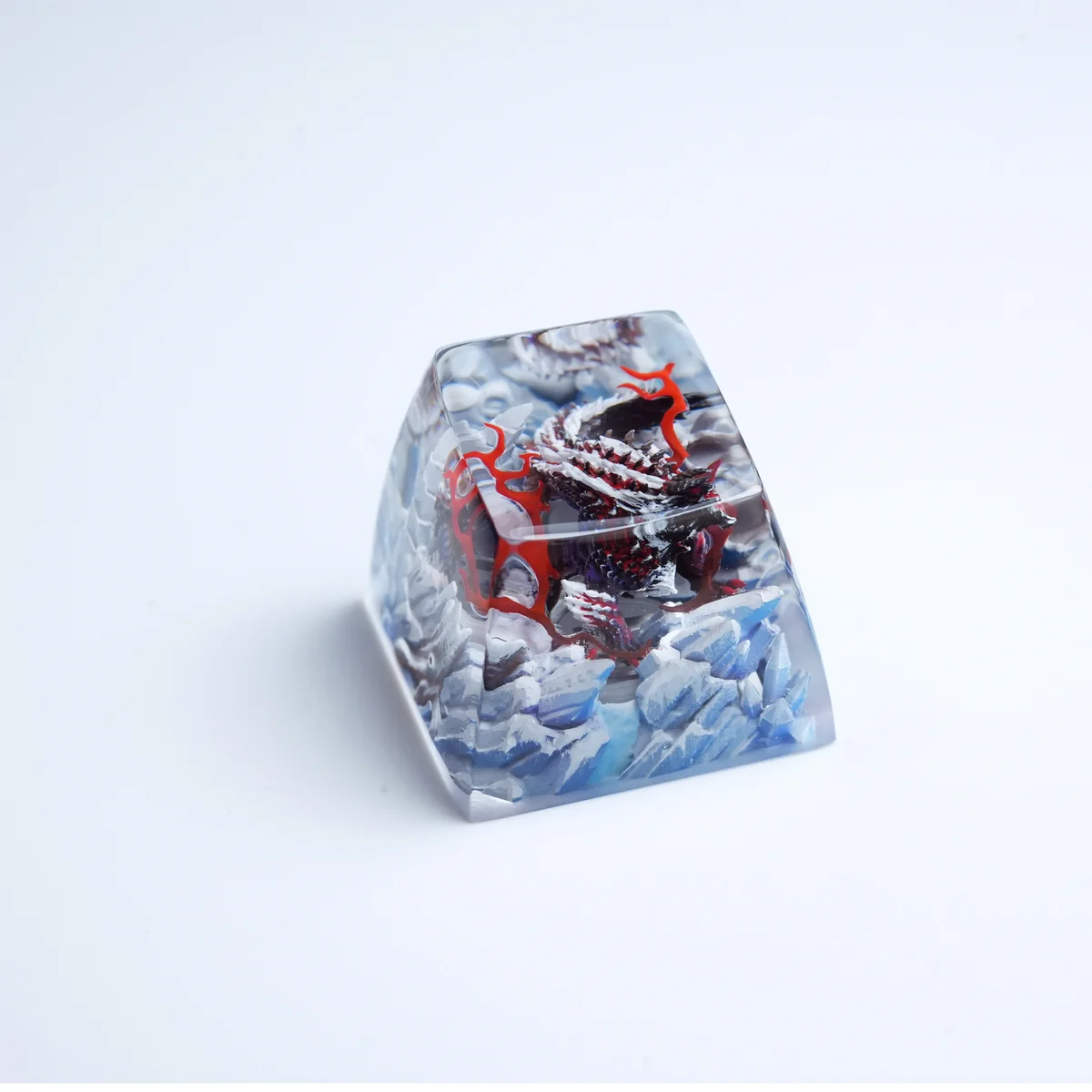 Side profile of Monster Hunter Zinogre Transparent Iconic Zinogre showing artisan keycap shape and fit