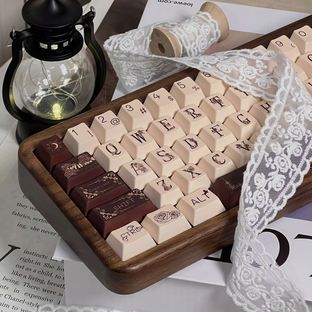 Close-up of Music Rose Cherry Keycap Exquisite Music Rose PBT highlighting details and finish