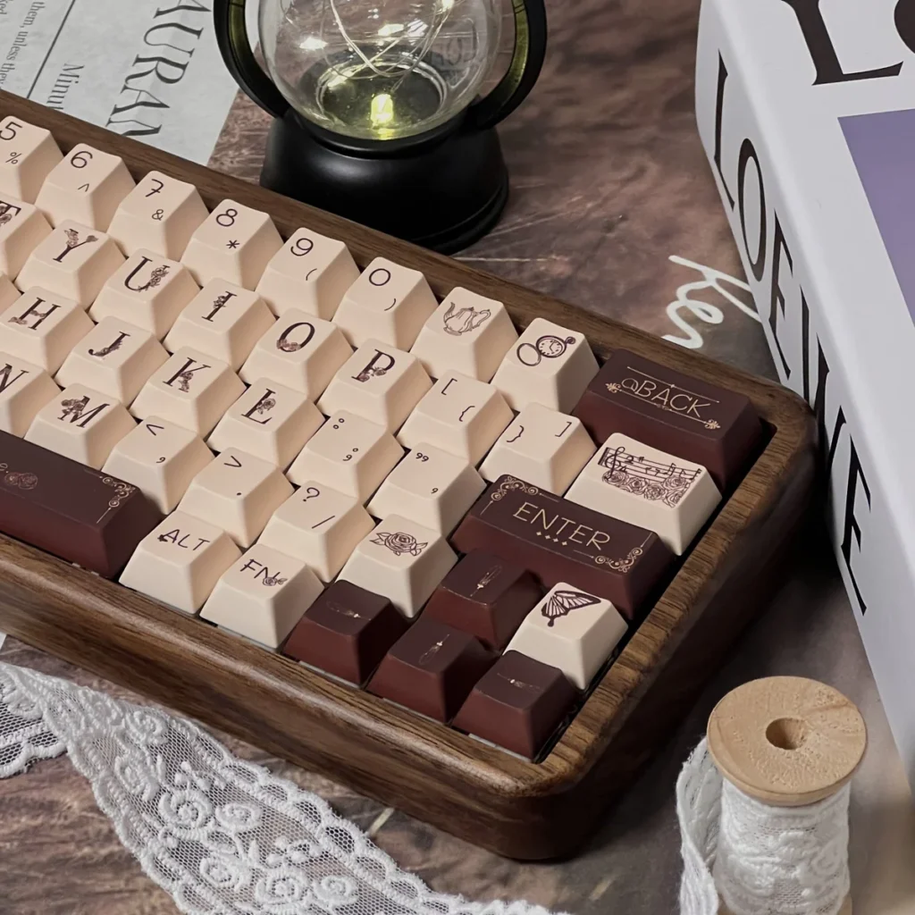 Side profile of Music Rose Cherry Keycap Exquisite Music Rose PBT showing keycap set shape and fit