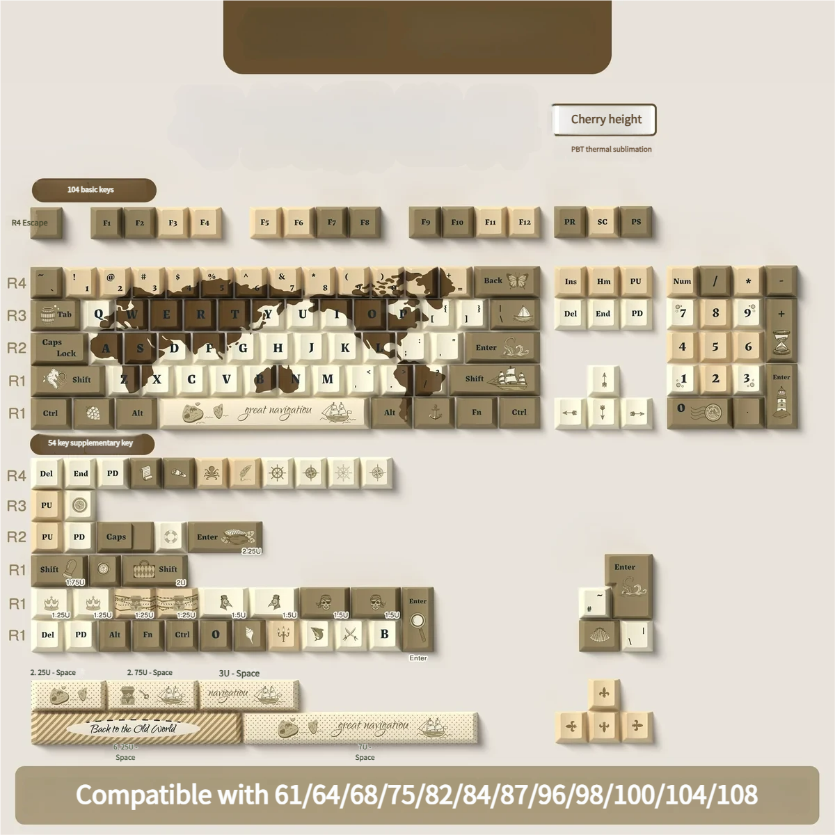 Ergonomic Cherry profile of Old World PBT keycaps
