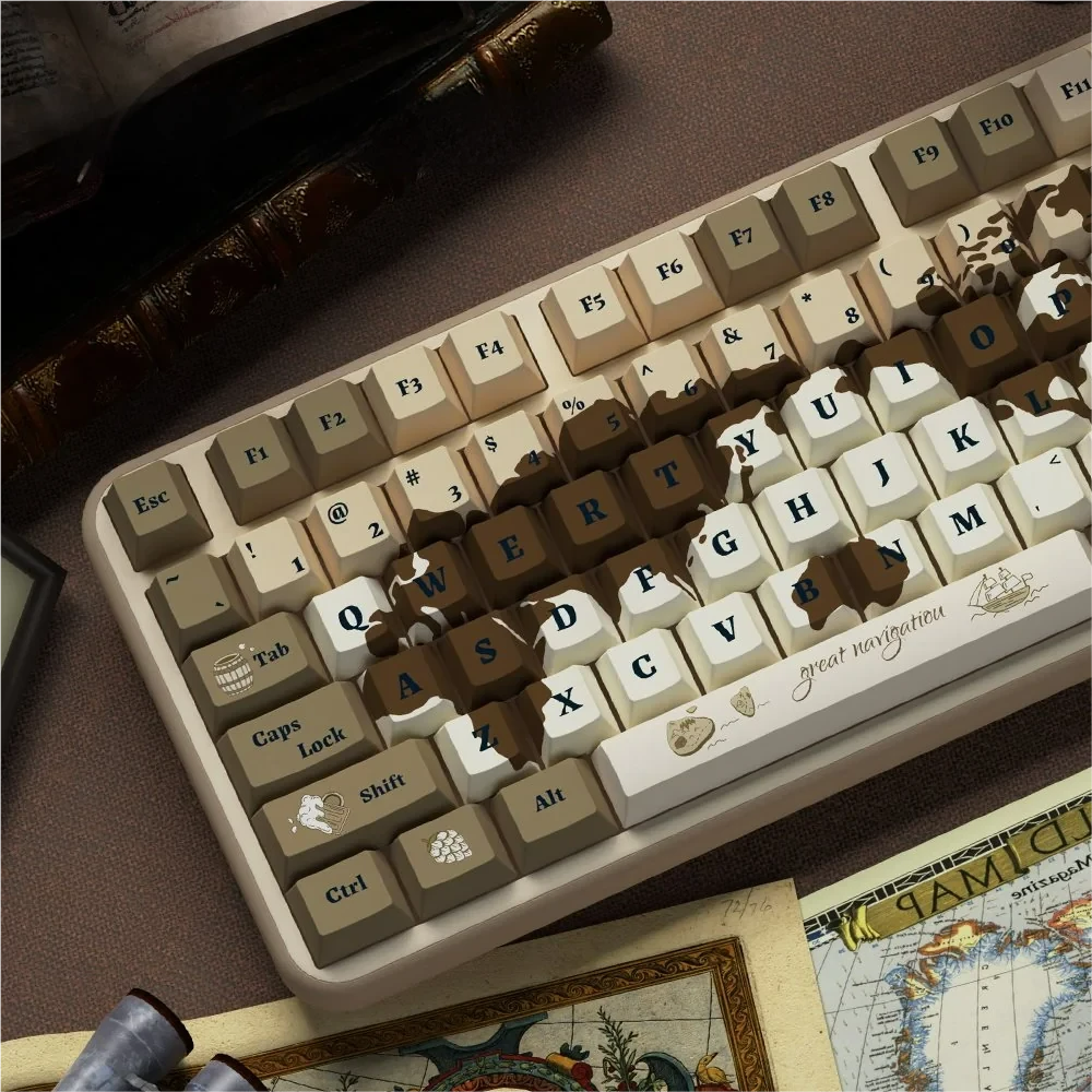 Close-up of vintage map design on Old World keycaps