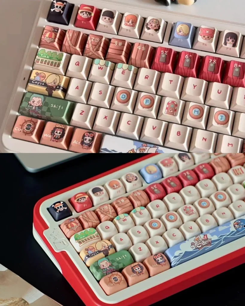 One Piece Straw Hat Crew PBT Keycap Set on keyboard