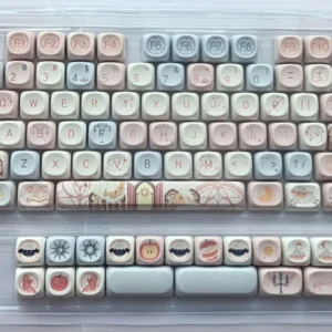 Detail shot of PBT material texture and fade-resistant legends from the Little Lamb MOA Keycap Set.