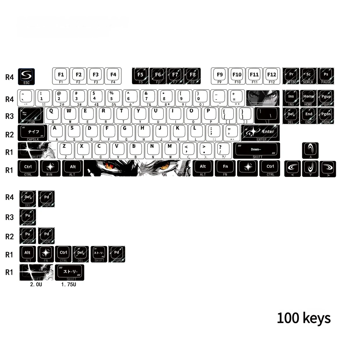 Detail of PBT material and translucent legend on keycap