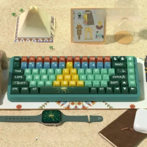 Pharaoh PBT Dye-Sub Keycap Set on mechanical keyboard, showcasing ancient Egyptian theme