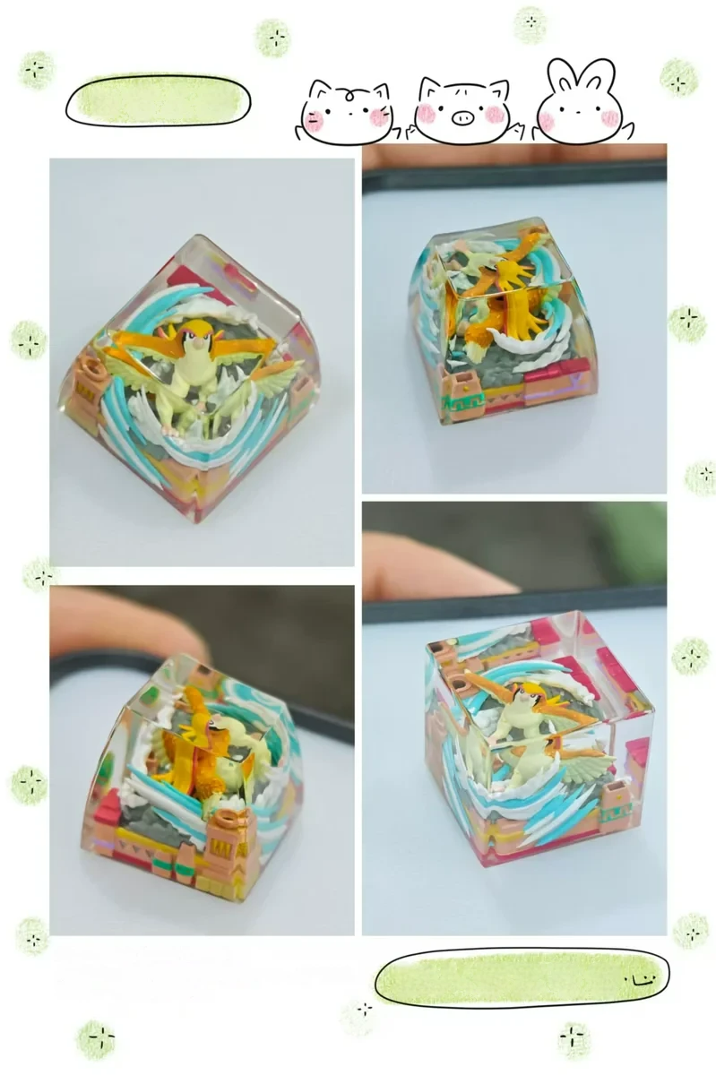 Handcrafted Pidgeot artisan keycap in SA profile on a mechanical keyboard with RGB lighting.