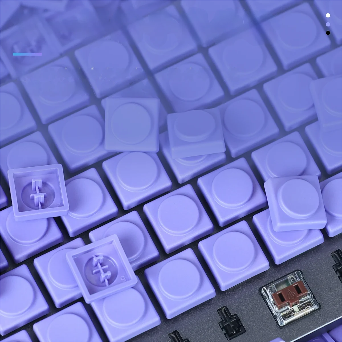 Side profile of Pig Nose Low Shaft Unique 'Pig Nose' low-profile showing artisan keycap shape and fit