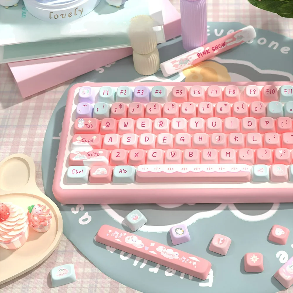 Side profile of the Pink Glacier Keycap Set, illustrating the unique ergonomic sculpt of the SCA profile.