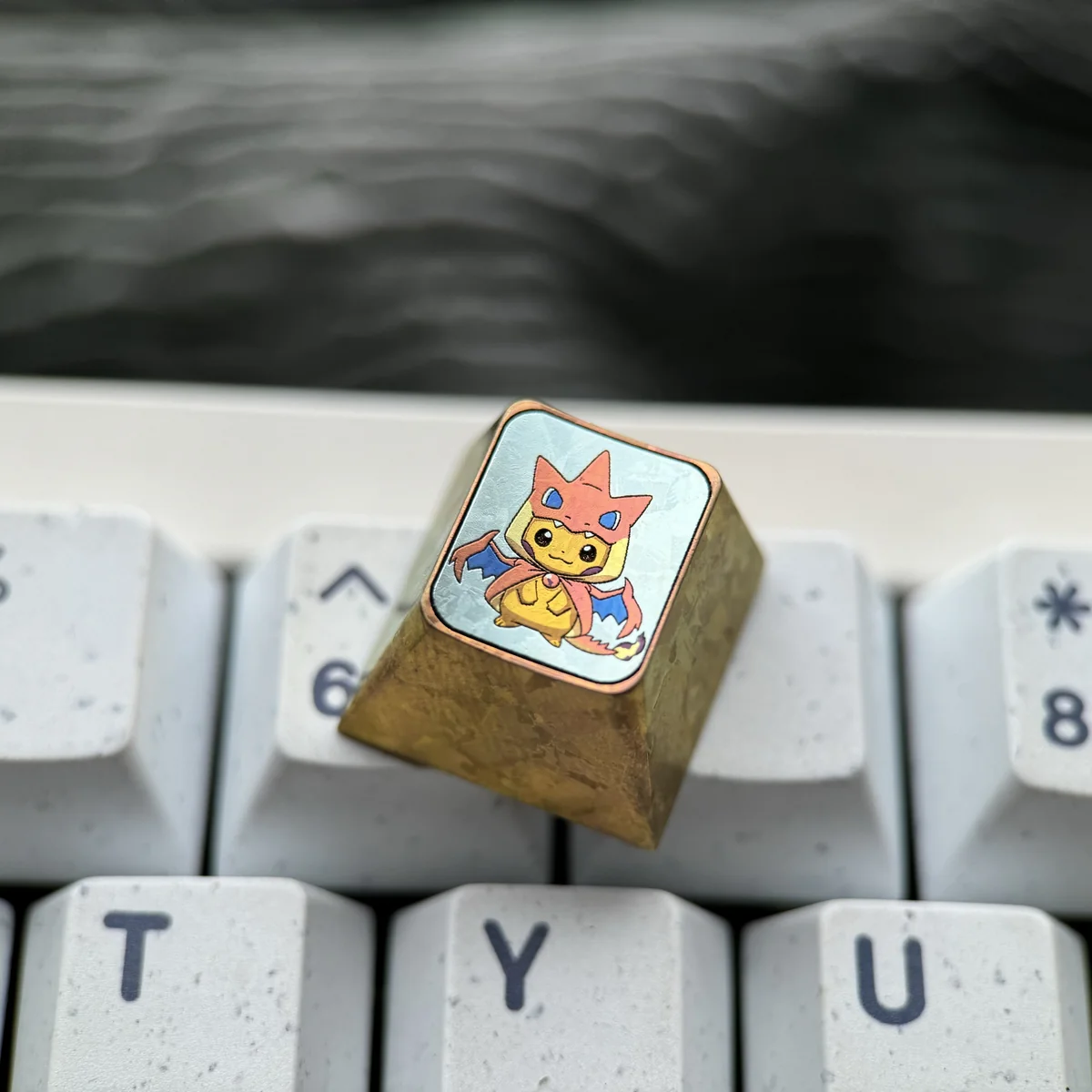 Close-up of Pokemon Pikachu Cosplay Charizard Handcrafted highlighting details and finish