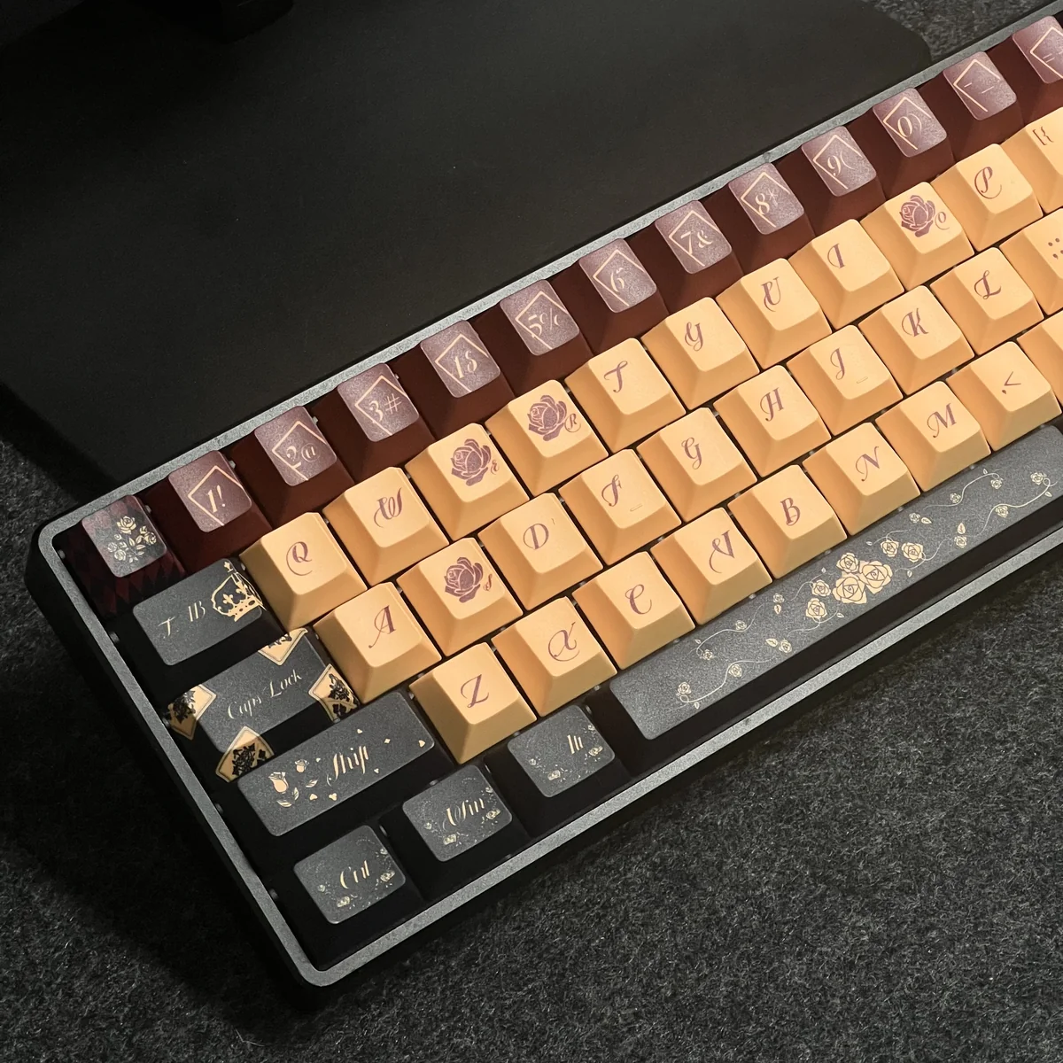 Close-up of Red Poker keycaps showing dye-sublimated legends