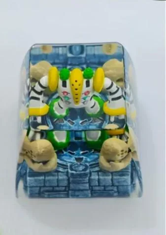 Detailed view of hand-sculpted Regigigas Pokémon keycap on keyboard