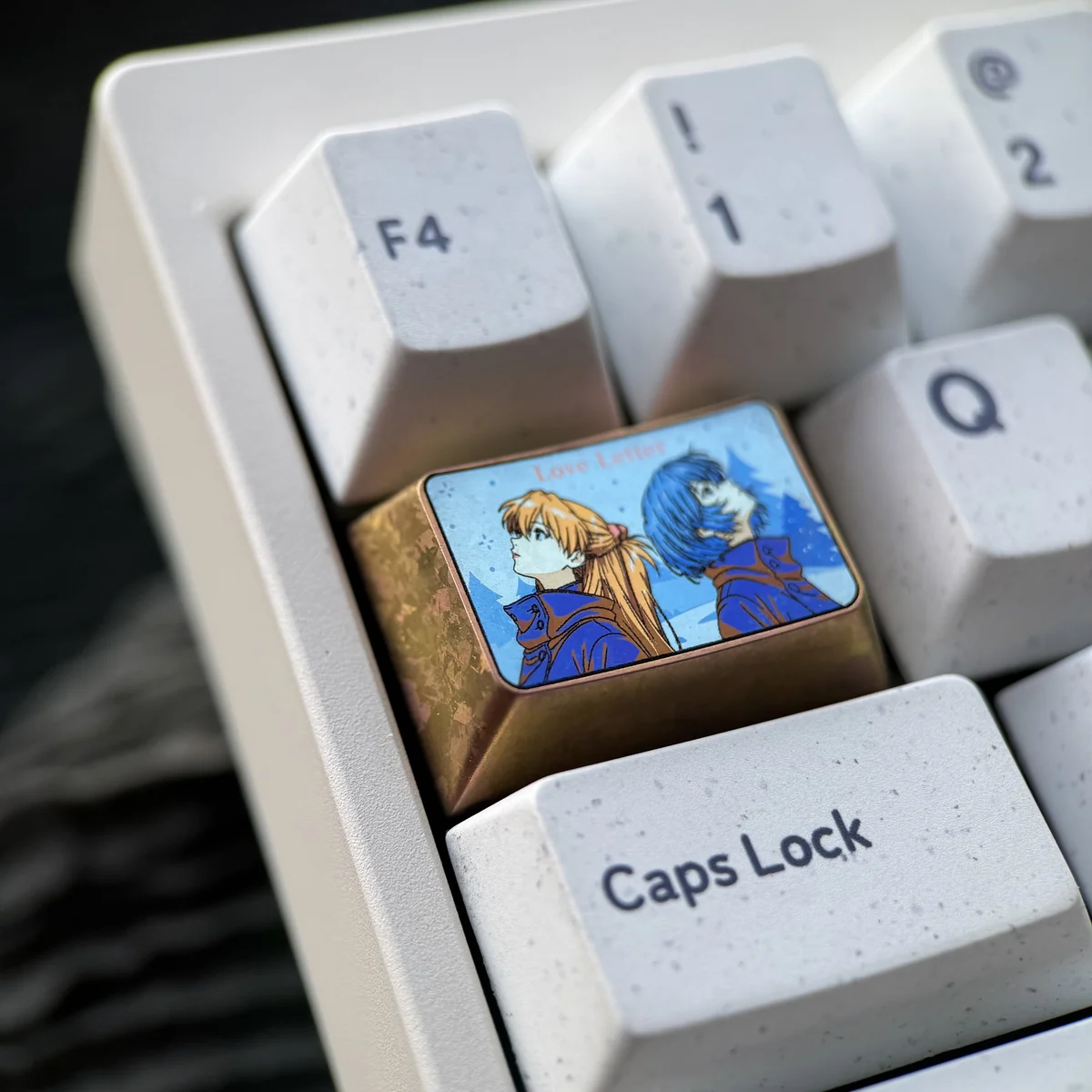 Close-up of Rei Ayanami design on titanium keycap