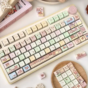 Rilakkuma and Kaoru Rilakkuma Keycap Set which installed on a mechanical keyboard setup