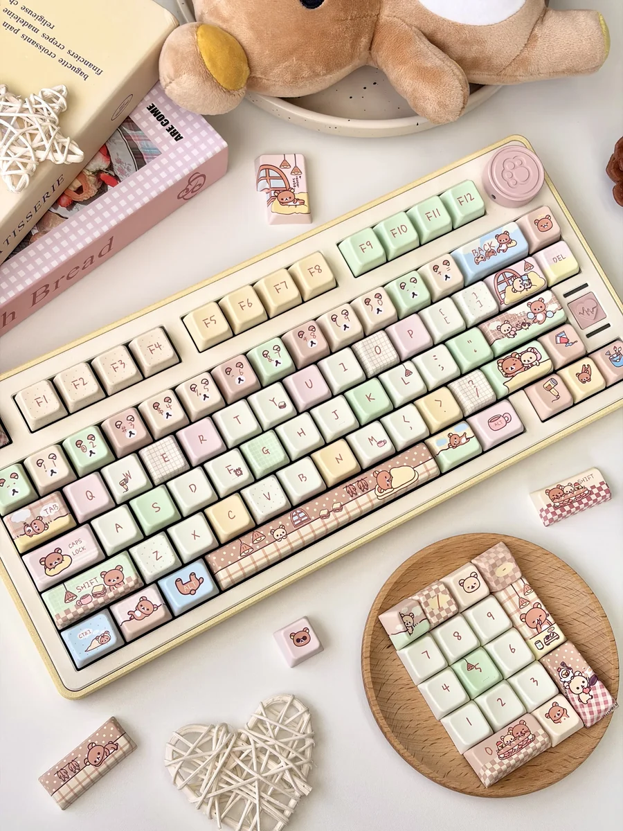 Rilakkuma and Kaoru Rilakkuma Keycap Set which installed on a mechanical keyboard setup